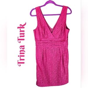 Trina Turk Pink Lace Wedding Mother Of The Bride Fully Lined Mini Dress Sz 12